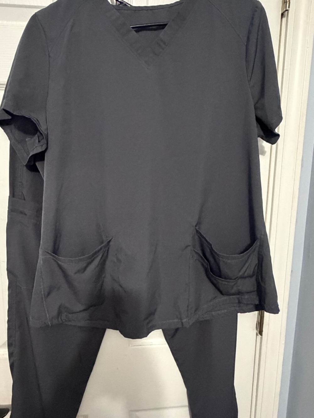 Women's V-Neck Short Sleeve Scrub Top in Charcoal Gray
